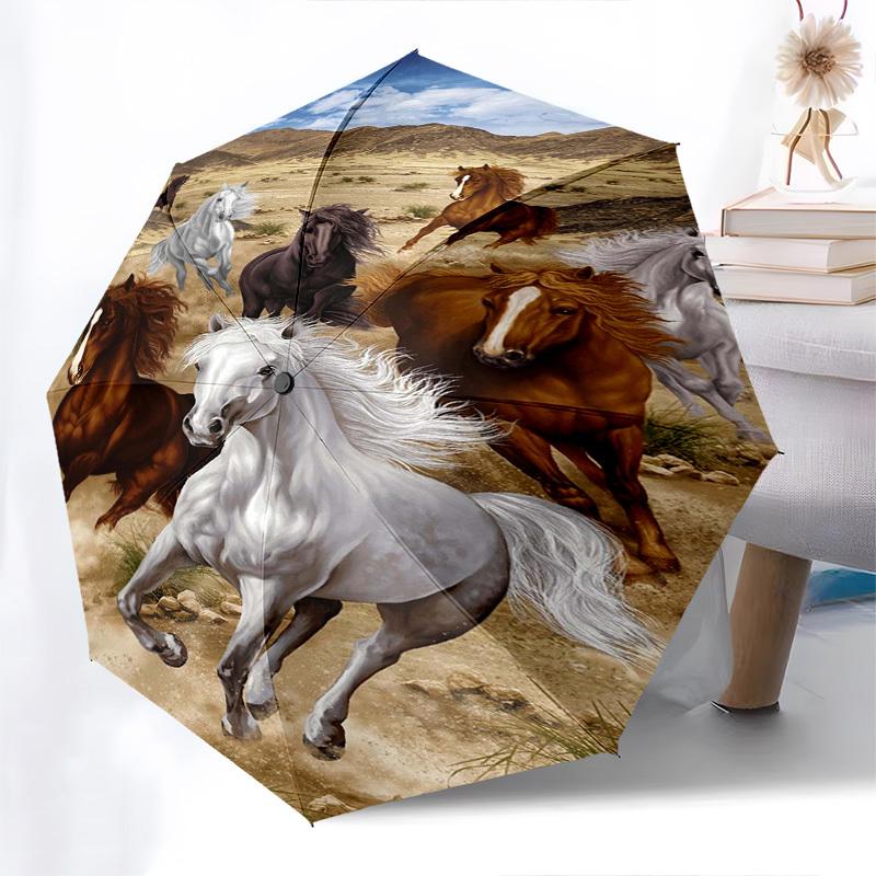 Horses Desert- Automatic Umbrella, Four Seasons Portable Folding Umbrella, Suitable for Men and Women, Travel, Daily Compact Umbrella, Outdo
