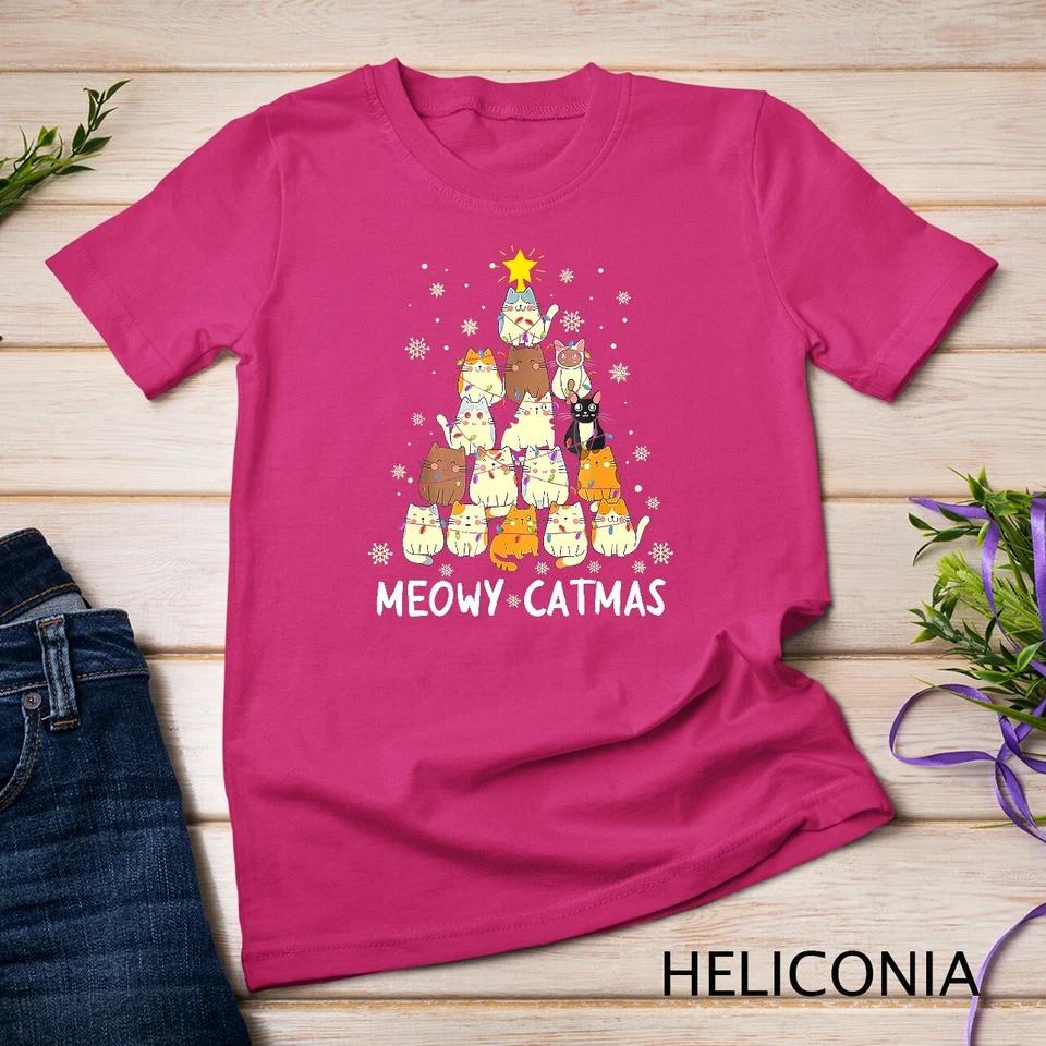 Meowy Catmas Cat Christmas Tree Xmas Girls Boys Funny Santa Unisex T-shirt 5 4XL
