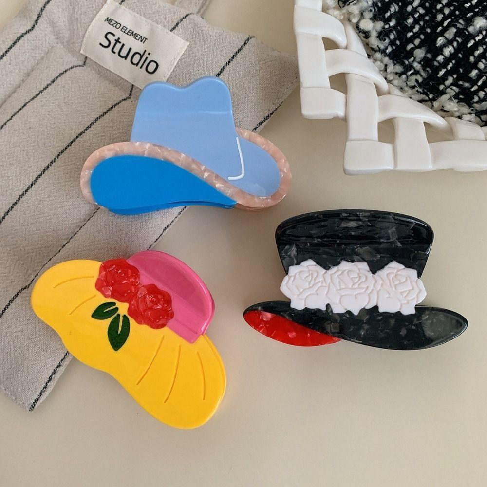 Flower Acetate Hat Hair Claw Cap Shape Big Shark Clip Funny Rose Hair Clip  Girl