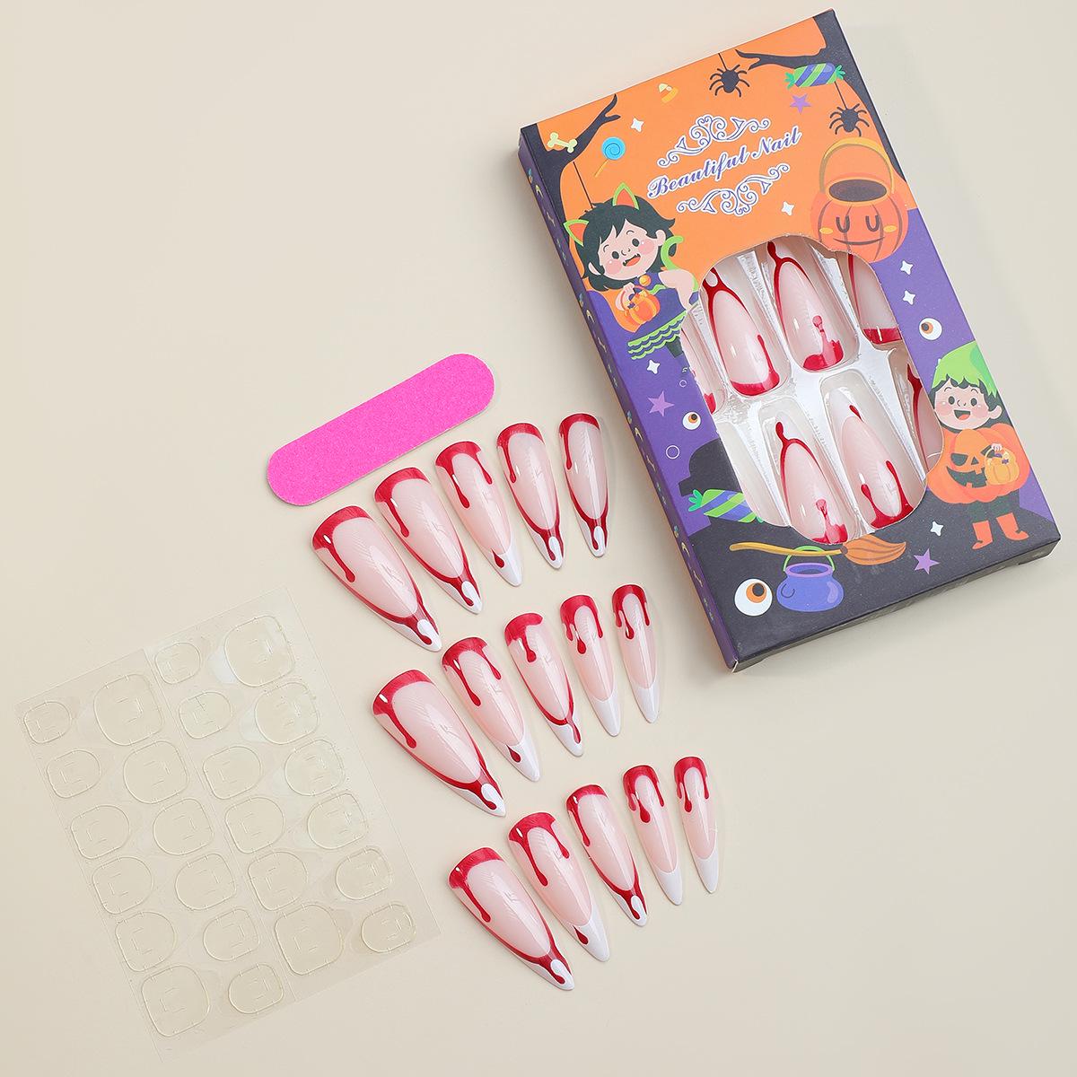 

Европейские и американские Хэллоуин Капля крови Белые Французские Острые Накладные Ногти