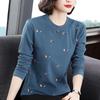 Women's Clothing Tops O-Neck Long Sleeve Thick Office Lady Commuter Autumn Winter Casual Printed All-match T-shirt