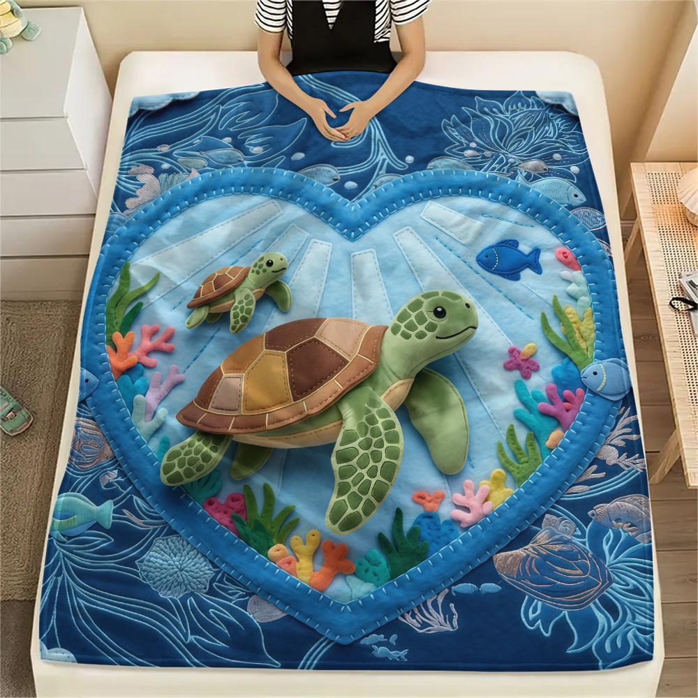 1PC Turtle style  Print FlAannel Blanket, High quality Comfortable for All Seasons, Home Decor, Warmth and Comfort