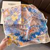 Blue Cherry Blossom Chessboard Mulberry Silk Scarf Female Simulation Silk Scarf Decorative Scarf Mom Shawl 70Cm Square Scarf