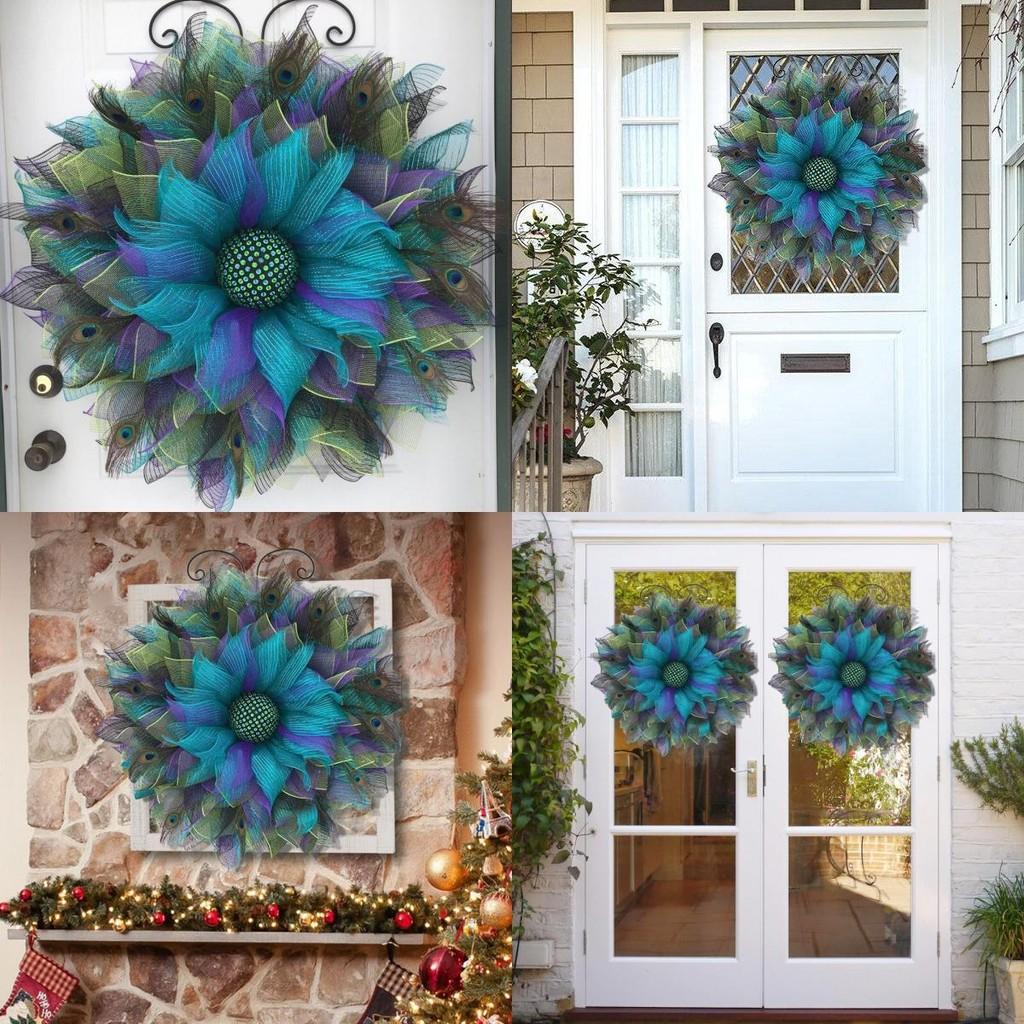 Peacock Feather Wreath Festive Event Decor Natural Materials Seasonal Home Decor