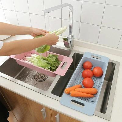 New Adjustable Dish Drainer Sink Drain Basket Washing Vegetable Fruit Plastic Home Drying Rack Kitchen Accessories Organizer