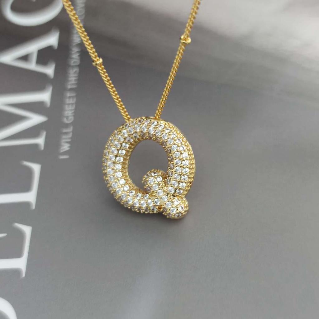Gold-Plated Copper Zircon Balloon Bubble Alphabet Pendant Necklace