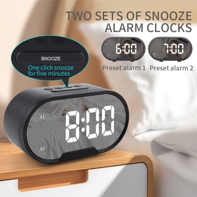 Mirror Alarm Clock Black Led Digital Desk & Table Clocks LED Mirror Multifunction Usb Charging Phone Desktop Clocks