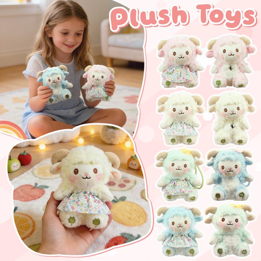 Soft Plush Toy Stuffed Animal Cartoon Sheep Doll with Floral Dress and Embroidered Details for Kids and Collectors