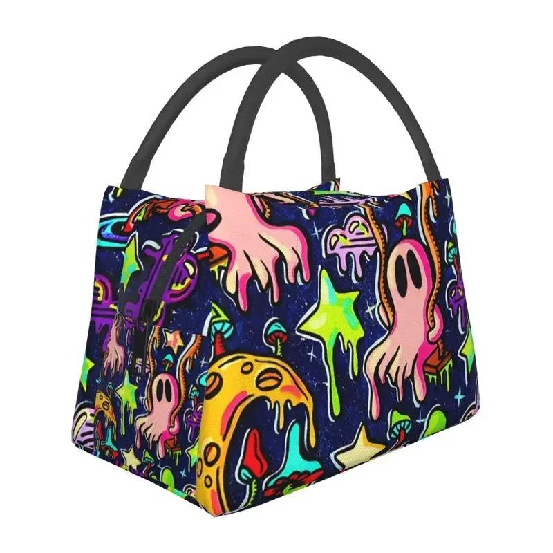 Mushroom Trippy Psychedelic Neon Pastel Goth Insulated Lunch Bags Leakproof Cooler Thermal Lunch Box Beach Camping Travel