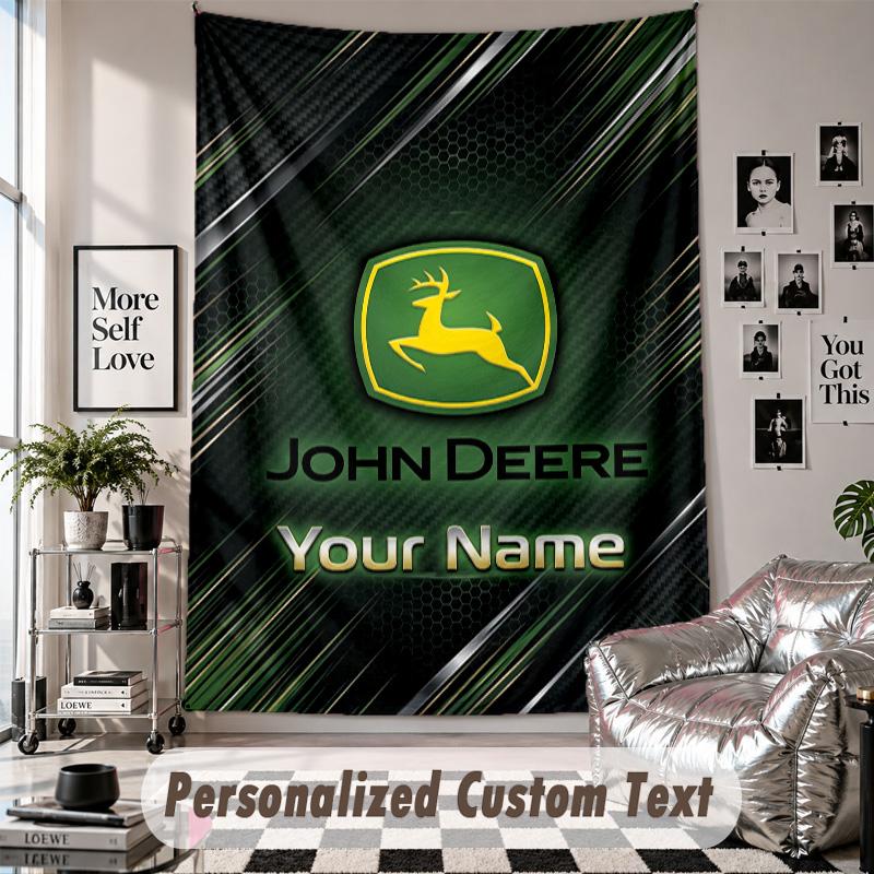 Wall Hanging Tapestry With Custom Name & Text, John Deere Decorative Tapestry For Bedroom
