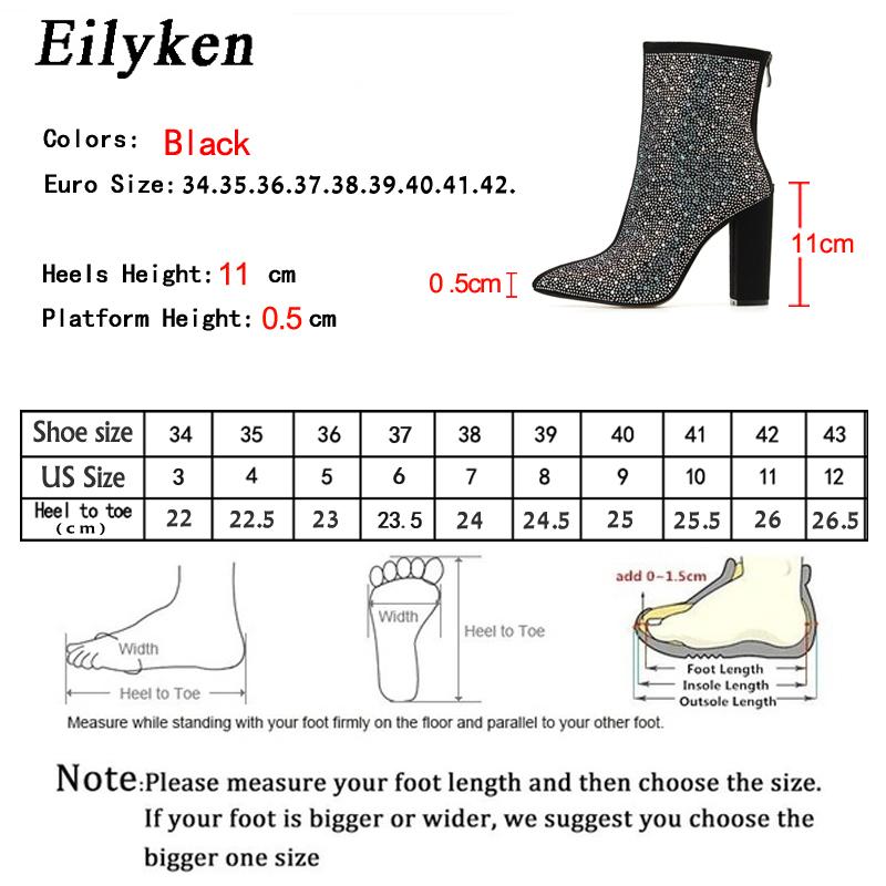 Fashion Eilyken Fashion Sexy Banquet Women's Boots Thick With Shiny Rhinestones Nightclub Square High Heel Zapatos Mujer