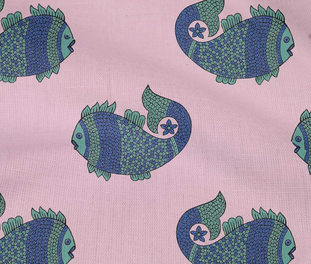 oneOone Cotton Flex Fabric Fish Block Printed Fabric 1 Yard 40 Inch Wide