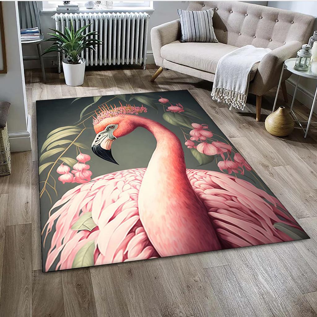 Tappeto Tappetino Decorazione per Casa Soggiorno Camera da Letto Divano Zerbino, Tappeto per Area Bambini Tappetino Antiscivolo con Uccello Flamingo Rosa Cartoon Foresta Pluviale