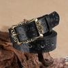 Belt Women Versatile Fashion Retro Simple Chinese Style Pattern Square Buckle Casual Wide Belt