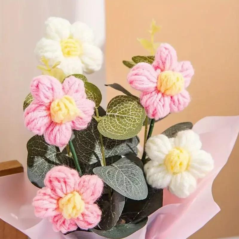 Exquisite Handmade Crocheted Pink Daisy Bouquet Braided Floral Arrangement Perfect Gift for Mother's Day Decor Home Decoration