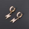 Trend Hip Hop Ice Out Cubic Zirconia Huggie Earrings Lightning Pendant Men Women Silver Color Anti-Allergy Earrings Cool Jewelry