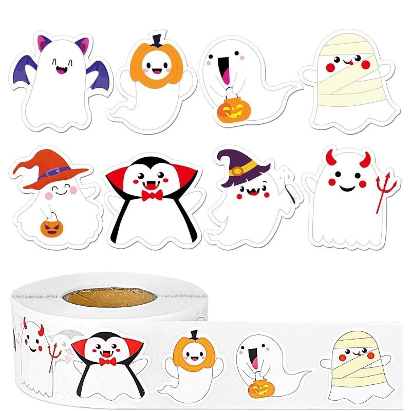 

500 шт./рулон Забавные декоративные наклейки на Хэллоуин Милая тыква Привидение Череп Паук Летучая мышь Этикетка Декаль Граффити Наклейки Сделай сам Телефон A3