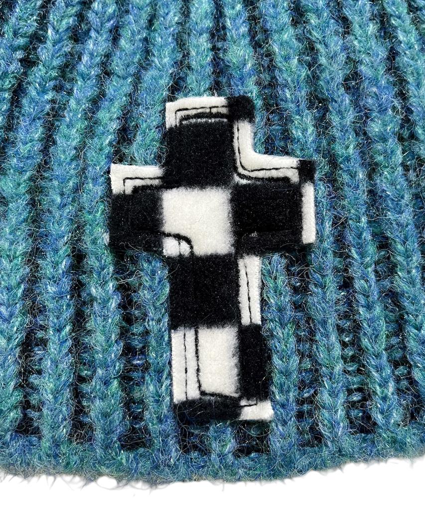 SK8ER ROCK Bold Cross Two Tone Beanie ((Blue))