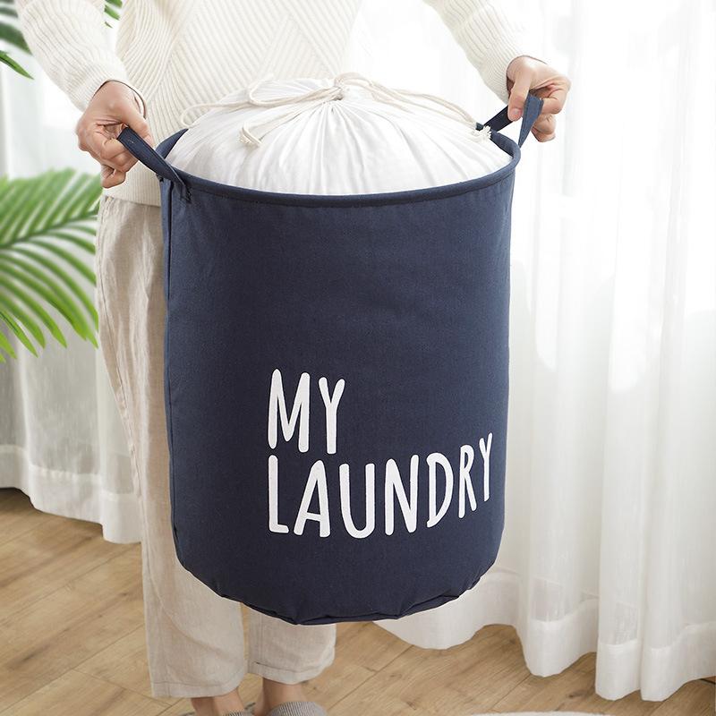 Foldable Dirty Clothes Basket Bundle Mouth Cotton Linen Cylindrical Type High Capacity Clothing Storage Moving Bag Waterproof