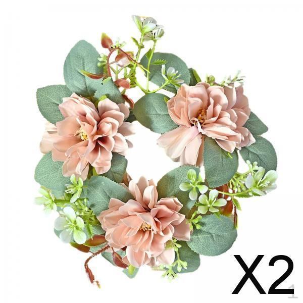 

2x Christmas Candle Wreaths Garland Tabletop Ornaments for Taper Candles Artificial Leaves