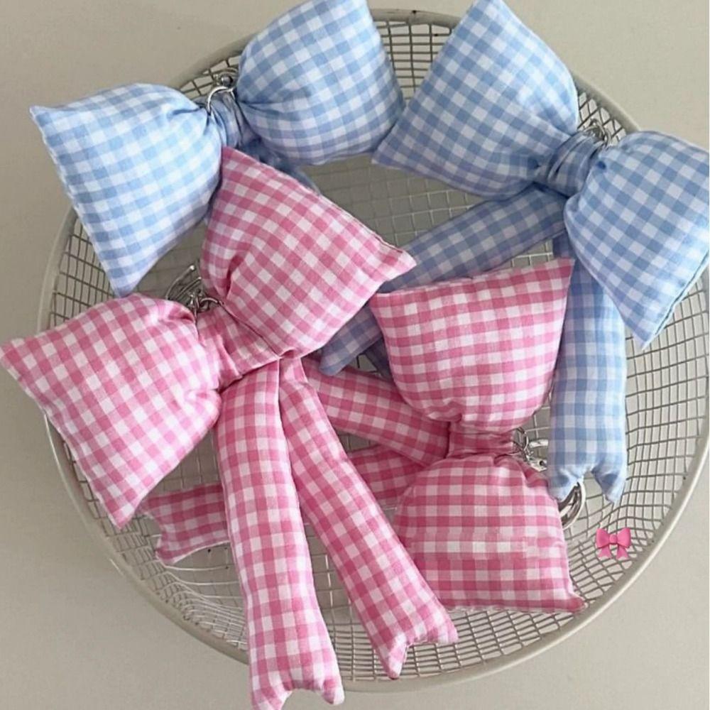 Y2K 3D Bowknot Keychain Keyring Accessories Pink Color Pink Blue Plaid Bow Keyring Cute Backpack Pendant Charm Backpack Pendant