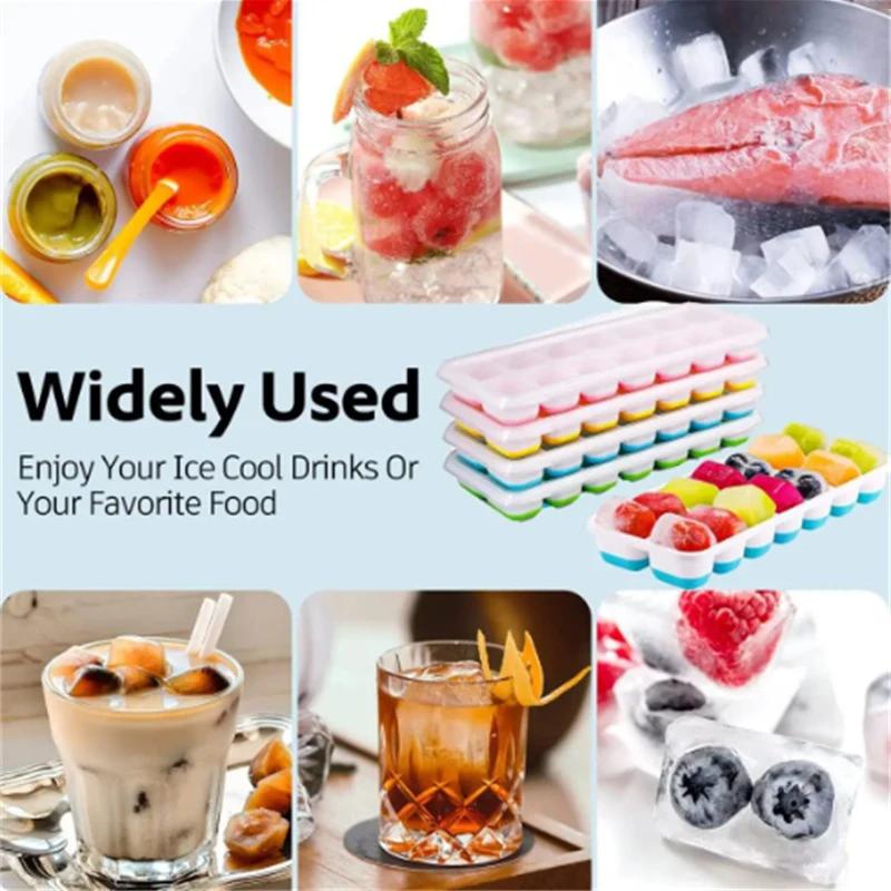 Ice Cube Tray Silicone Mold with Cover Square 14-cube Easy Release Ice Cube Molds Summer Kitchen Bar DIY Iced Drink Maker Tools
