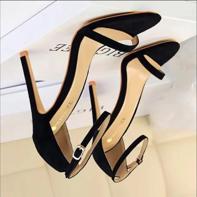 Fashion 2025 Women 10cm High Heels Flock Stripper Sandals Female Fetish Strappy Red Shoes Lady Valentine Green Summer Classic Sexy Pumps