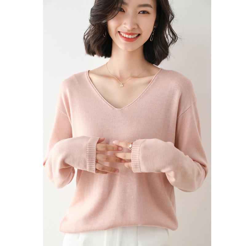 Spring and Autumn Knitwear Women's Round/V Neck Loose Sweater Women's All-match Bottoming Shirt Comfortable Women's Clothing