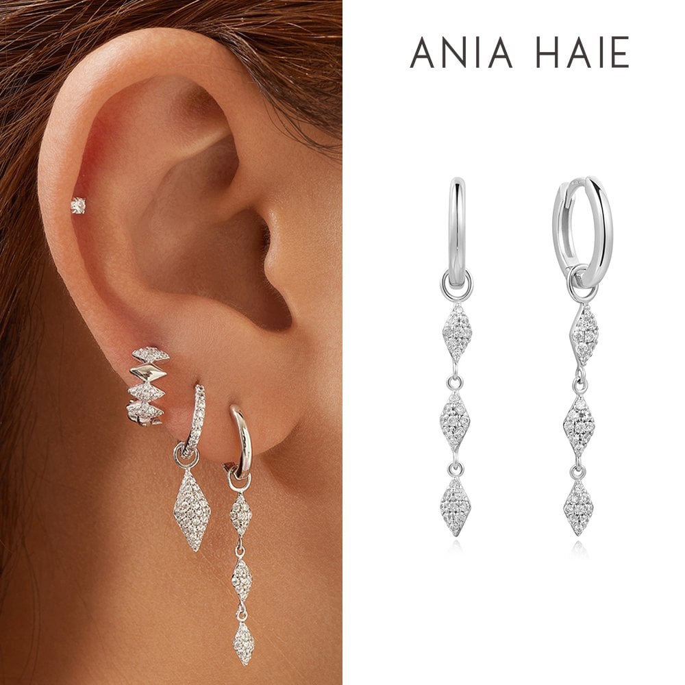 

Silver Pave Sparkle Drop 925 Silver Ring Earrings E061-15H