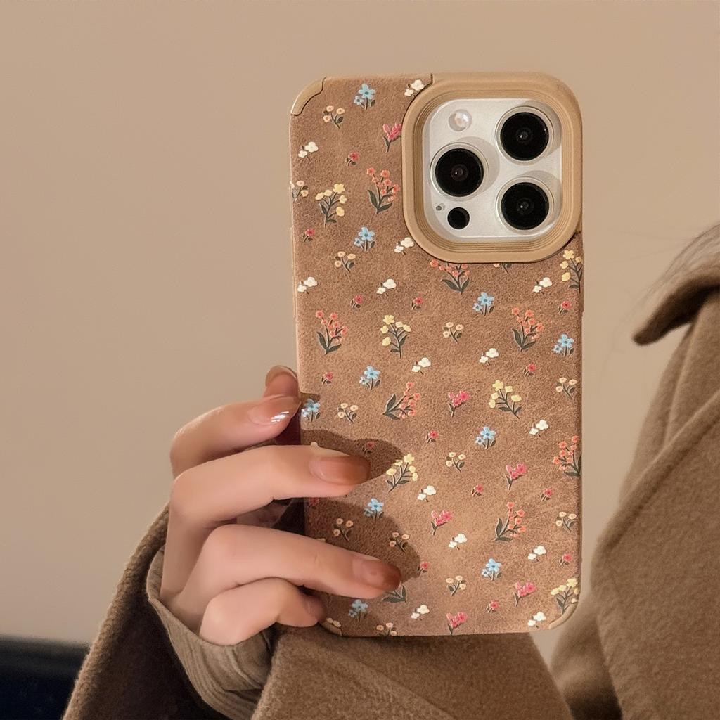 Soft Leather Small Floral Patterns for IPhone 16, Apple 15 Phone Case, 17promax Retro, Autumn/winter 13 Art