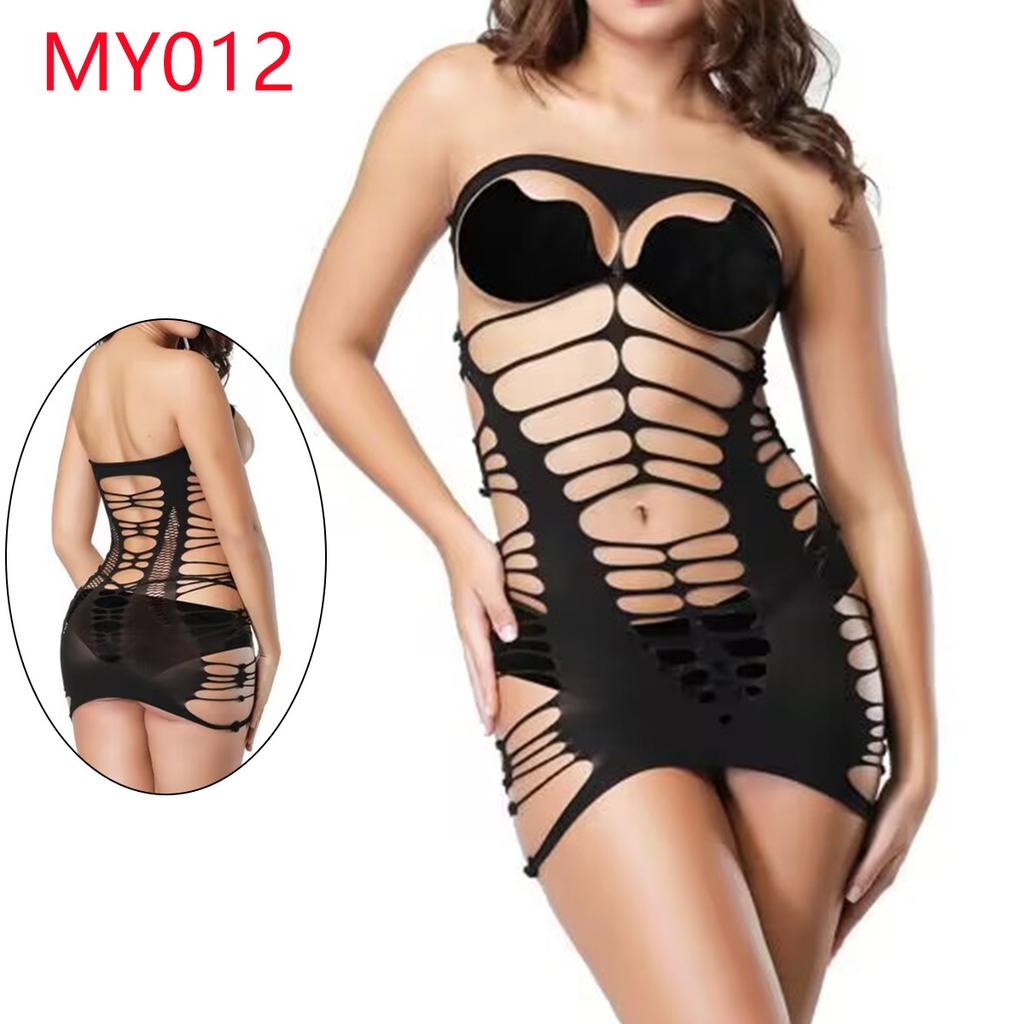 European and American erotic underwear tube top bikini onesie long-sleeved hollow net jacket fishing net onesie MY