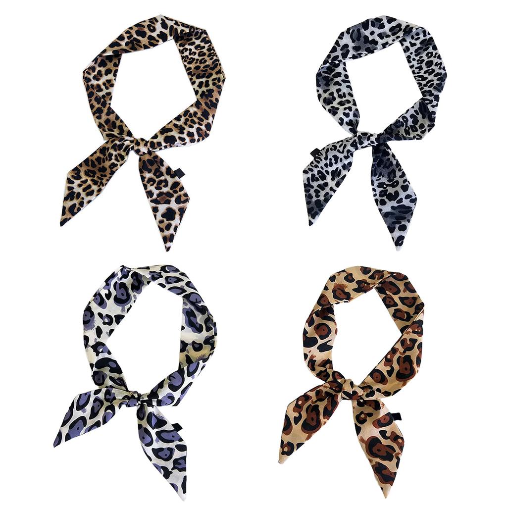 Leopard Print Narrow Silk Scarf for Women Girls Short Necktie Scarf Fashionable and Versatile Accessory for Any Outfit