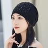 Soft Warm Bonnet Caps Rhinestones Hijab Turban Cap Casual Lace Beanie Hats  Outdoor