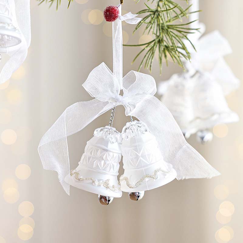 WTEMPO White Lace Ribbon Bells Christmas Tree Hanging Pendents Acrylic Crystal Snowflake Hanging Ornaments Festive Store Scene Christmas Decoration