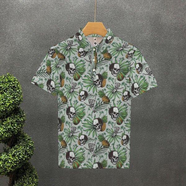 Tropical Flamingo Print Short Sleeve Polo, Ideal Summer Casual Wear