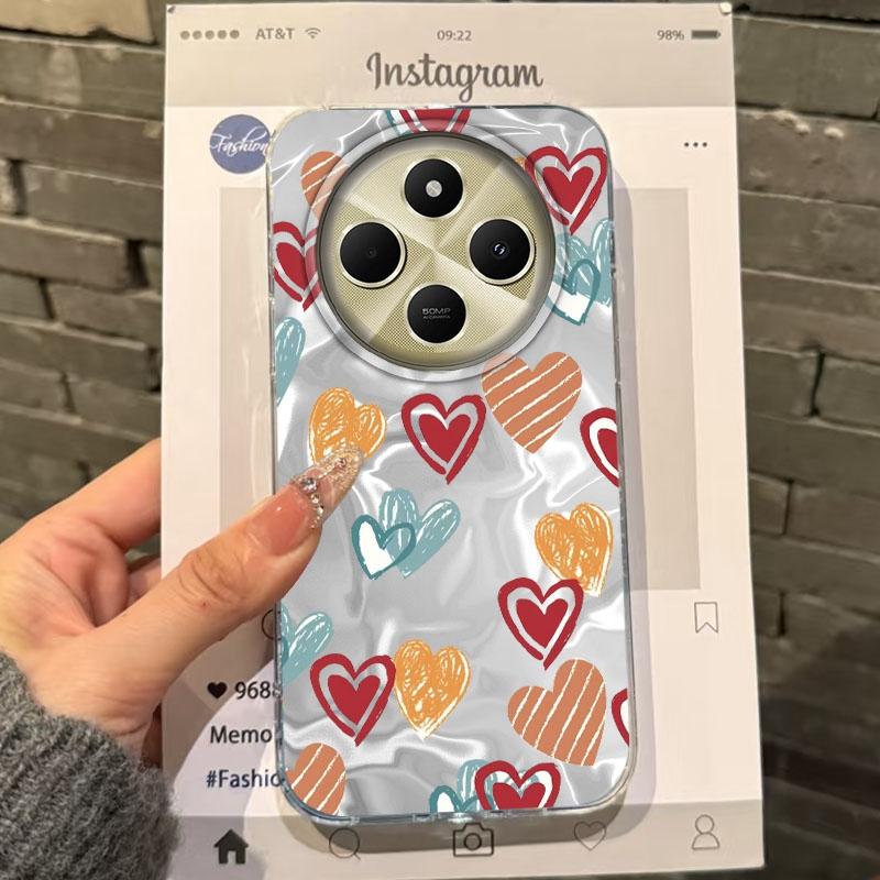 Cute Love Heart Bow Girls Water Texture Phone Case For Xiaomi Poco X3pro X5 M6 X6 X3 NFC M5s M6 Pro C75 C61 Fundas Cover