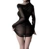 Sex Underwear Off-Shoulder Long Sleeve Perspective Hip Wrap Dress Hot Sexy Uniform Seduction Dress