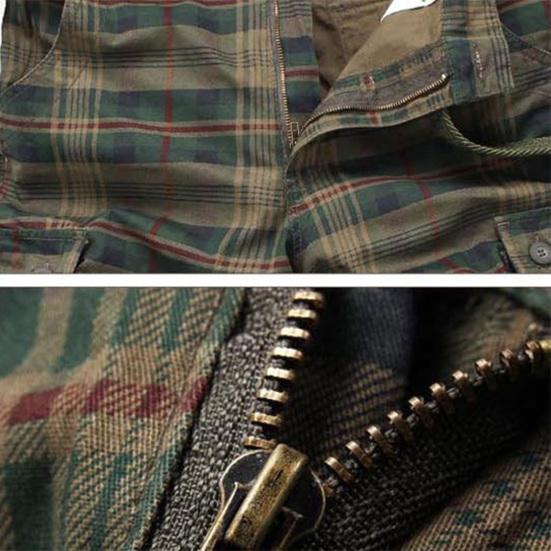 Pantaloncini da uomo a quadri vita media lunghezza al ginocchio multi tasche cerniera bottone
