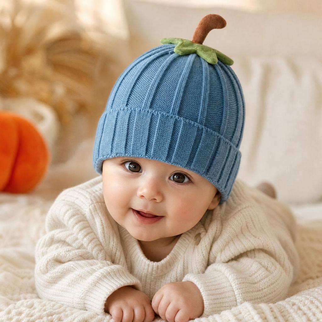 Baby Kürbis Strickmütze für Halloween, Warm und Dick für Herbst und Winter