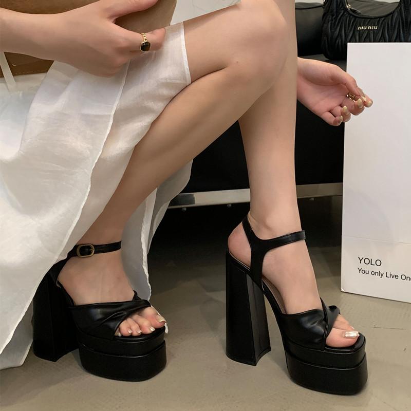 Star Style Double Platform Wedges Women Gladiator Sandals Summer 15cm Ultra High Heels Chunky Party Dress Shoes Sandals