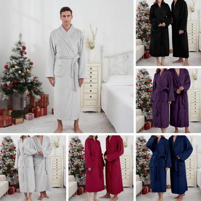Bathrobe Lapel Long Sleeve Flannel Soft Long Bathrobe Couple Loungewear Bathrobe