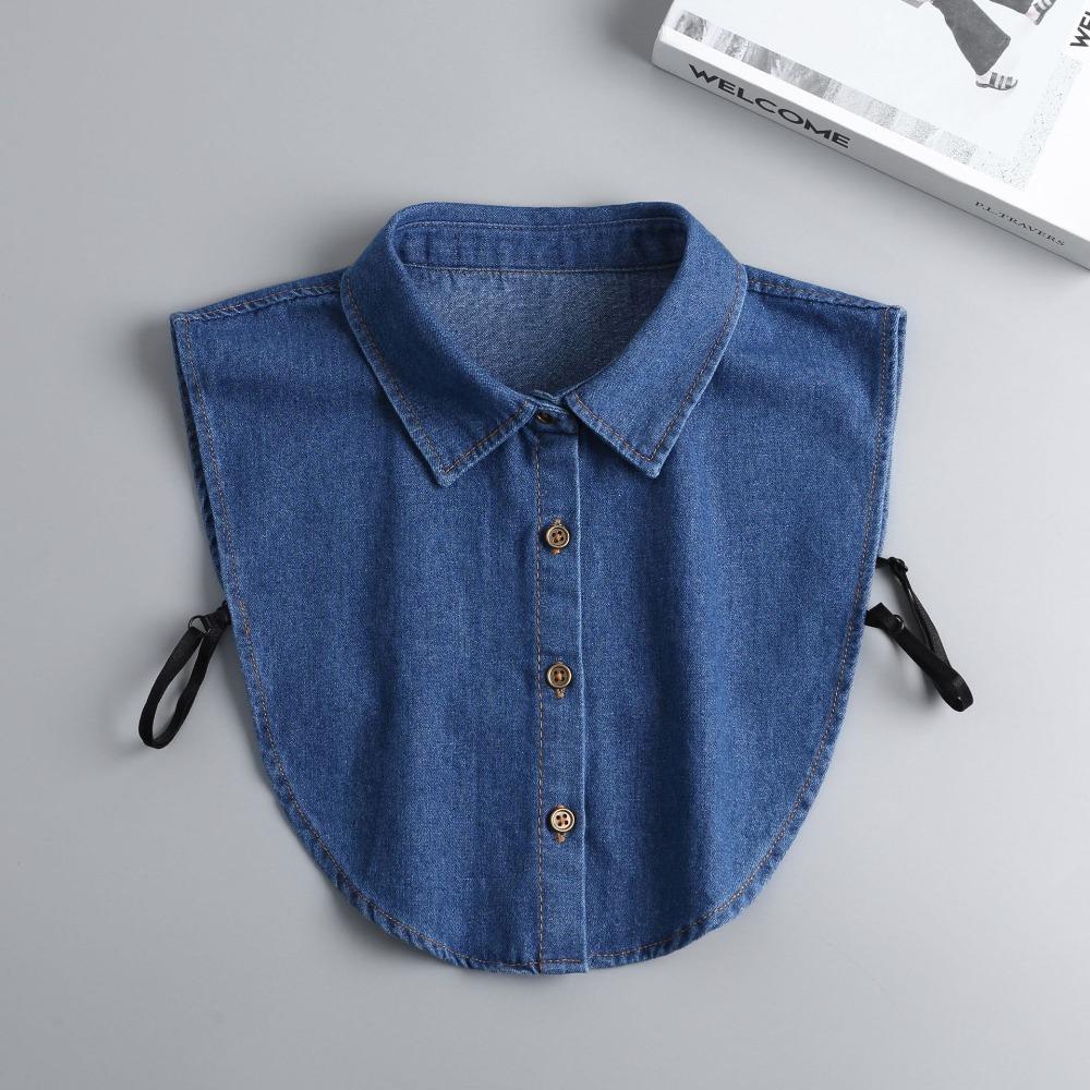 Black Lapel Half Shirt Detachable Adjustable Neckline Elegant Denim Fake Collar  Women