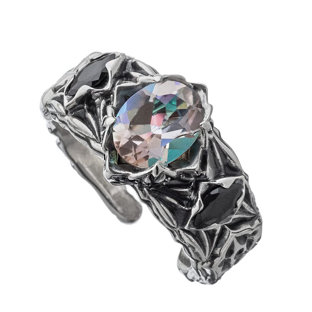 Artemis Classic Rhombus Mystic White Rainbow Silver Ring Silver Accessories for Men and Brand Silver 925 Silver Mystic Ring, (ACR0290), Women,