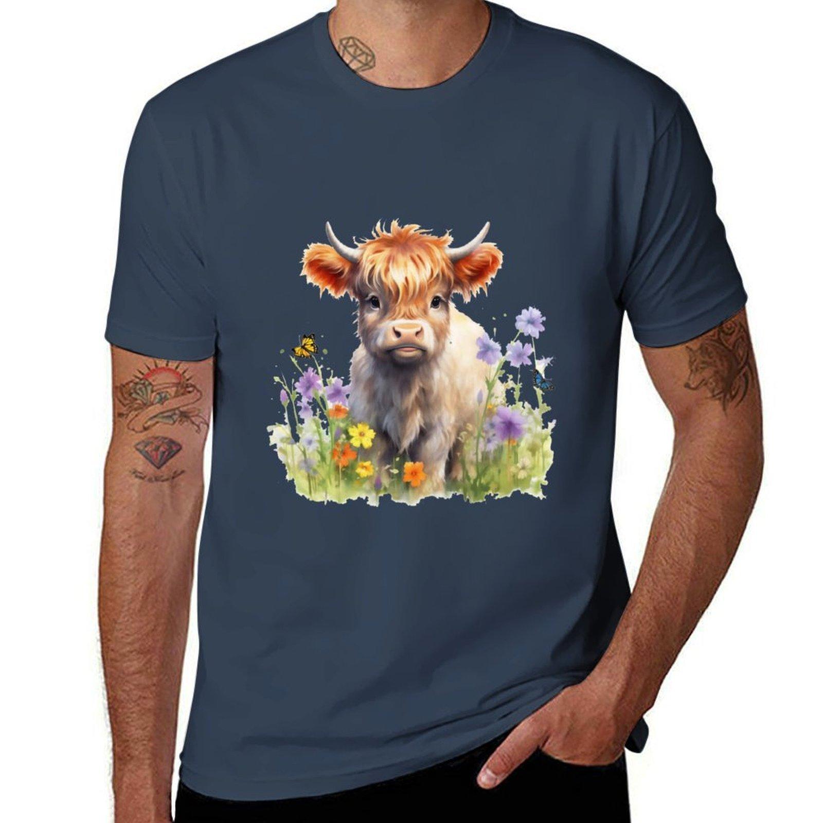 Long Haired Baby Highland Cow Tshirt Stretch Fabric Comfort Tshirt S