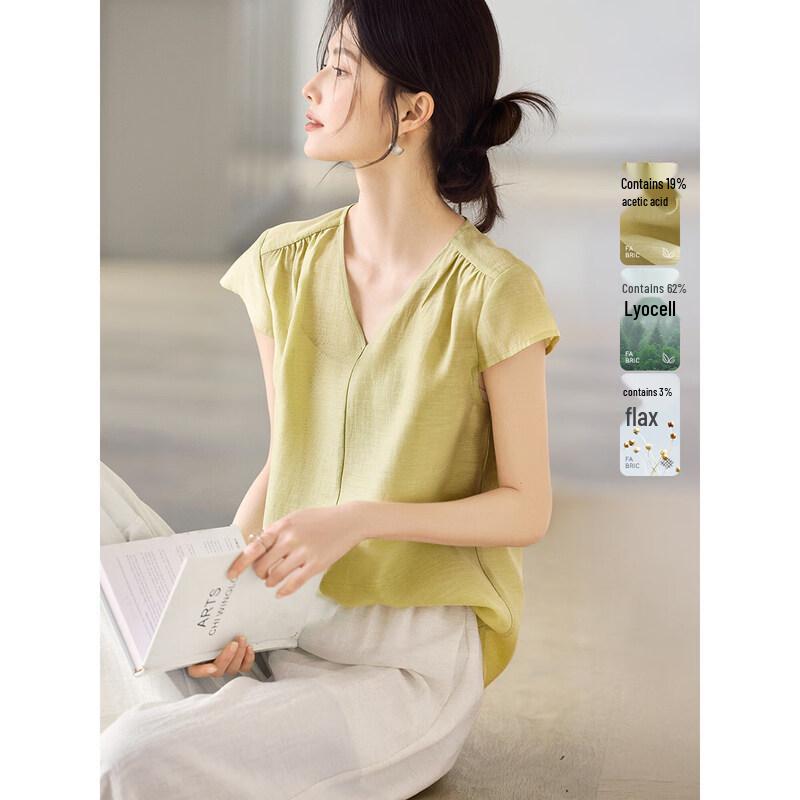 

XWI Women s Lyocell Acetate V-Neck Flutter Sleeve Blouse S