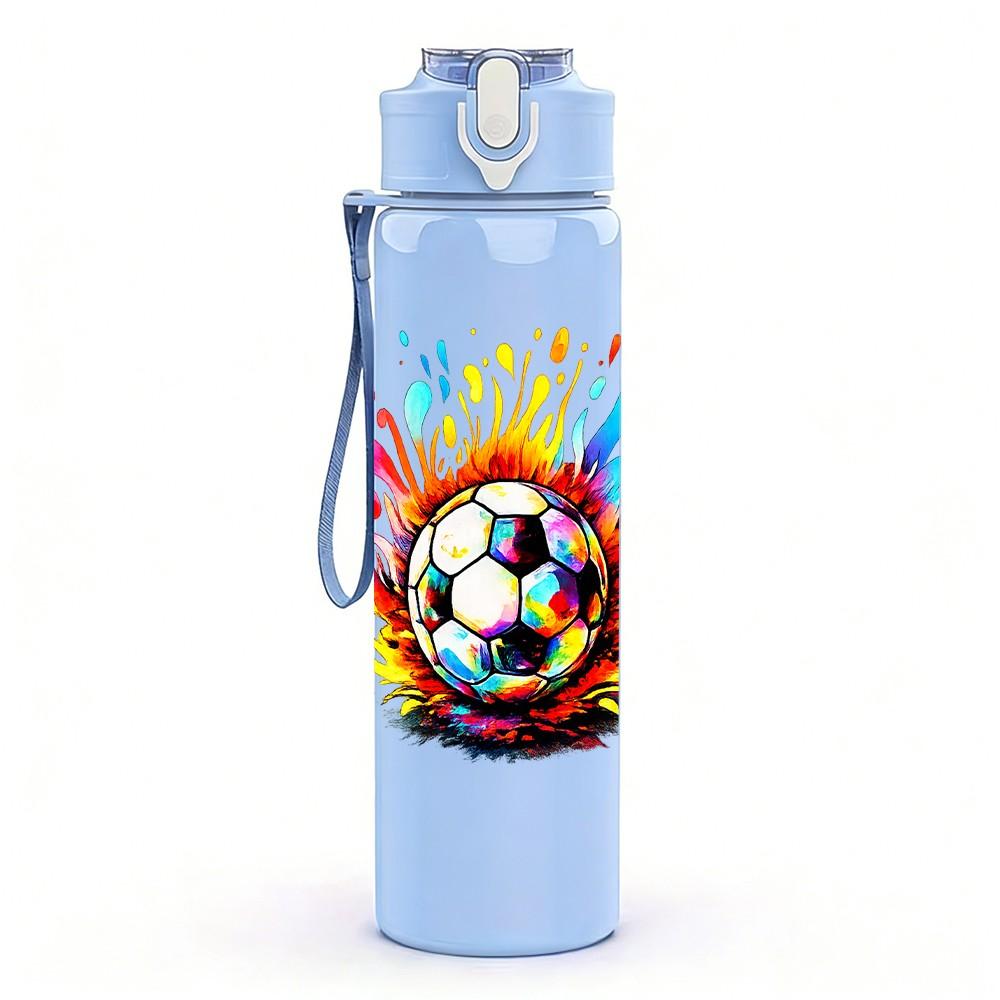 1PC Color Splash Soccer Ball Burst Print 750ml Color Plastic Sports Water Bottle Leakproof Flip Straw Lid Suitable for Sports Office Home Use