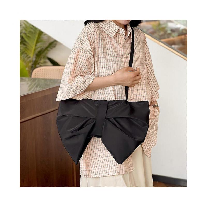 (Black)Fashion Bowknot Shape Tote Bow Tie Pleated Shoulder Bag Women's Crossbody Bags Large Capacity Lighweight Commuter Bags