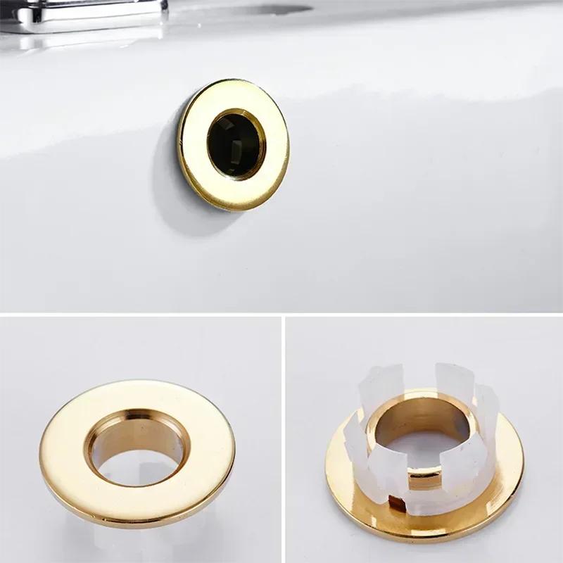 HOT Sink Overflow Cover Decor Cap Metal Copper Bathroom Washbasin Hole Trim Overflow Ring Bathtub Faucet Accessories 23-25mm