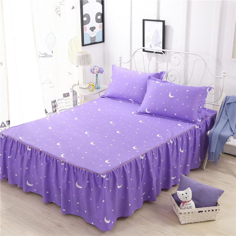 3PCS Bed Skirt Flower Printed Fitted Sheet Cover Home Graceful Bedspread Bed Linens Bedroom Decor Mattress Cover Pillowcase