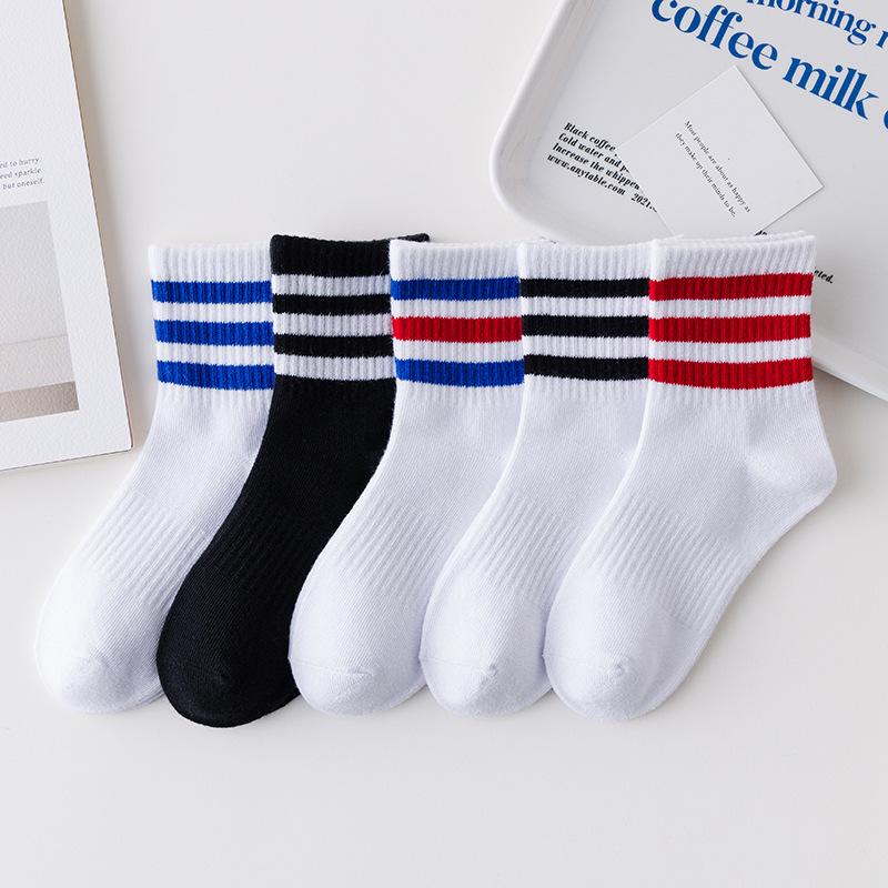 

Kids White & Black Mid-Calf Cotton Socks - Thick Striped Sports Socks for Boys & Girls, Spring & Autumn. 2-3 years / Shoe size 21-25